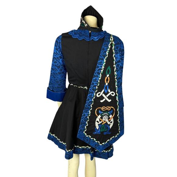 Vintage traditional Irish step dancing dress handmade, black & blue small medium - Picture 10 of 16